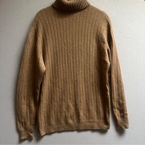 Vintage Jaeger Camel Hair Lambswool Cashmere Ribbed Turtleneck Sweater | Sz M